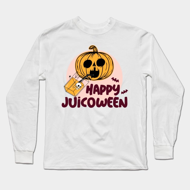 Halloween pumpkin scary drinking juice with skull - Happy Juicoween Long Sleeve T-Shirt by Qprinty